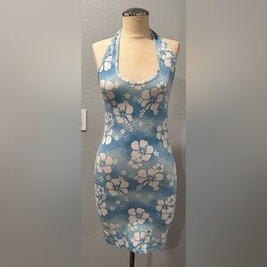 Forever 21 Light Blue Tropical Halter Dress🌴